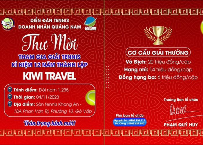 Diễn đàn Tennis Doanh nhân Quảng Nam tổ chức giải quy tụ hơn 160 tay vợt