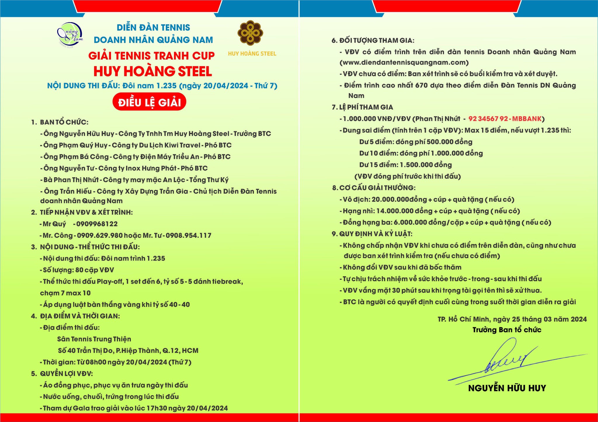 Giải Tennis Tranh Cup HUY HOANG STEEL
